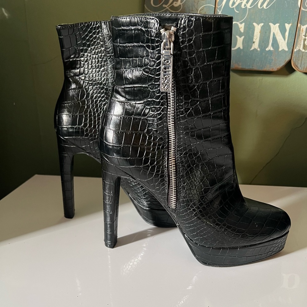 GUESS Dejah Platform Dress Boot Womens black faux leather